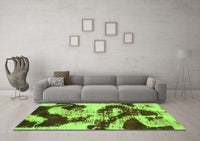 Machine Washable Abstract Green Modern Rug, wshabs1046grn