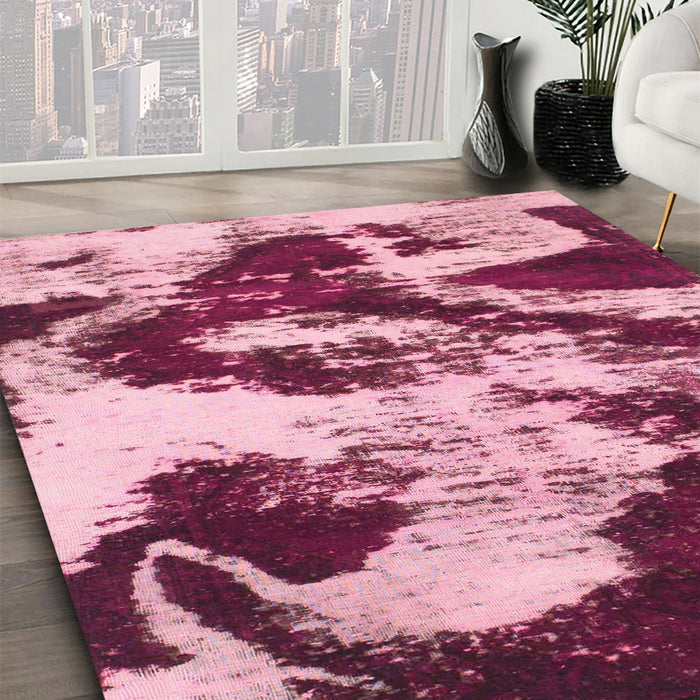 Machine Washable Abstract Bright Maroon Red Rug in a Family Room, wshabs1046