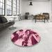 Round Machine Washable Abstract Bright Maroon Red Rug in a Office, wshabs1046