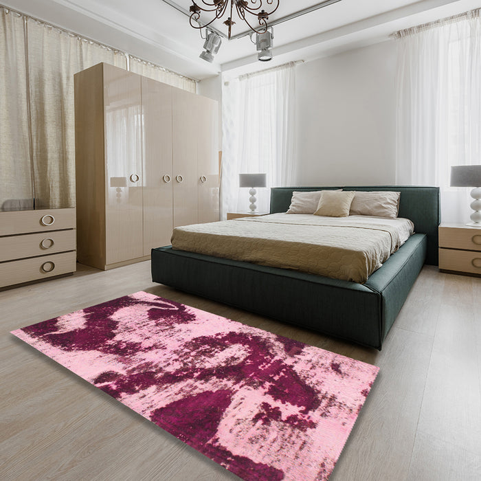 Round Abstract Bright Maroon Red Modern Rug in a Office, abs1046