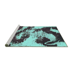 Sideview of Machine Washable Abstract Turquoise Modern Area Rugs, wshabs1046turq