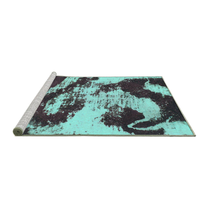 Sideview of Machine Washable Abstract Turquoise Modern Area Rugs, wshabs1046turq