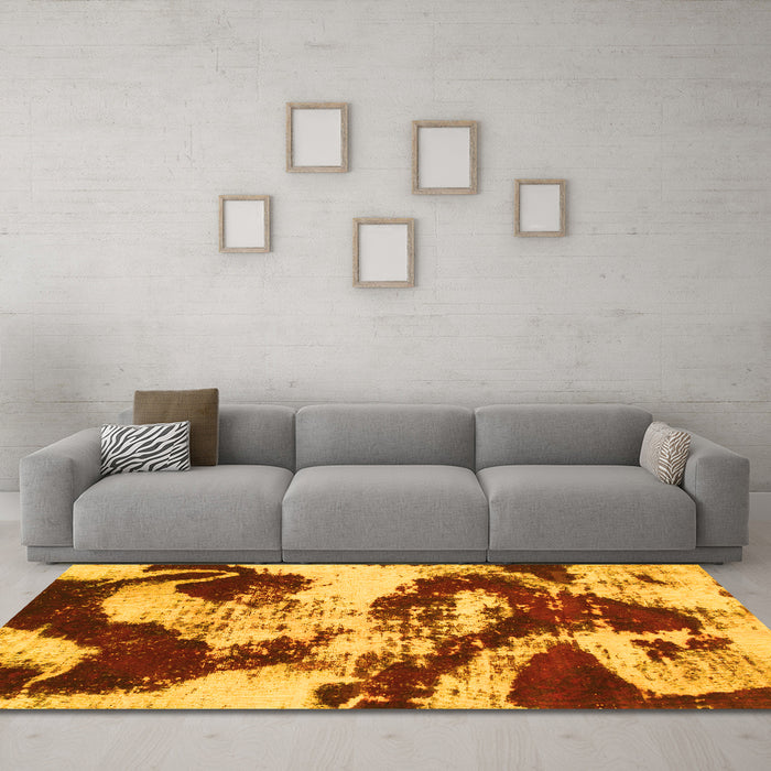 Machine Washable Abstract Yellow Modern Rug in a Living Room, wshabs1046yw