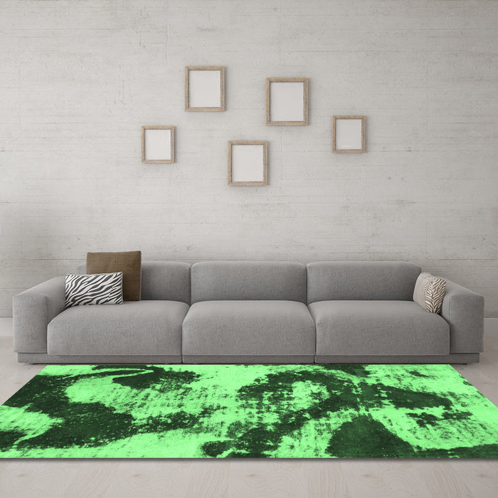 Machine Washable Abstract Emerald Green Modern Area Rugs in a Living Room,, wshabs1046emgrn