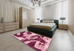 Machine Washable Abstract Bright Maroon Red Rug in a Bedroom, wshabs1046
