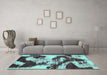 Machine Washable Abstract Turquoise Modern Area Rugs in a Living Room,, wshabs1046turq