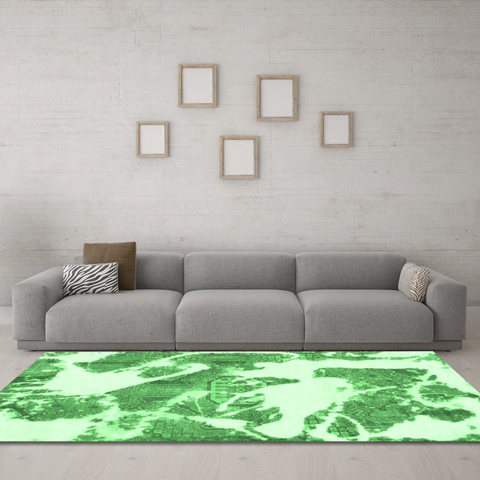 Machine Washable Abstract Emerald Green Modern Area Rugs in a Living Room,, wshabs1047emgrn