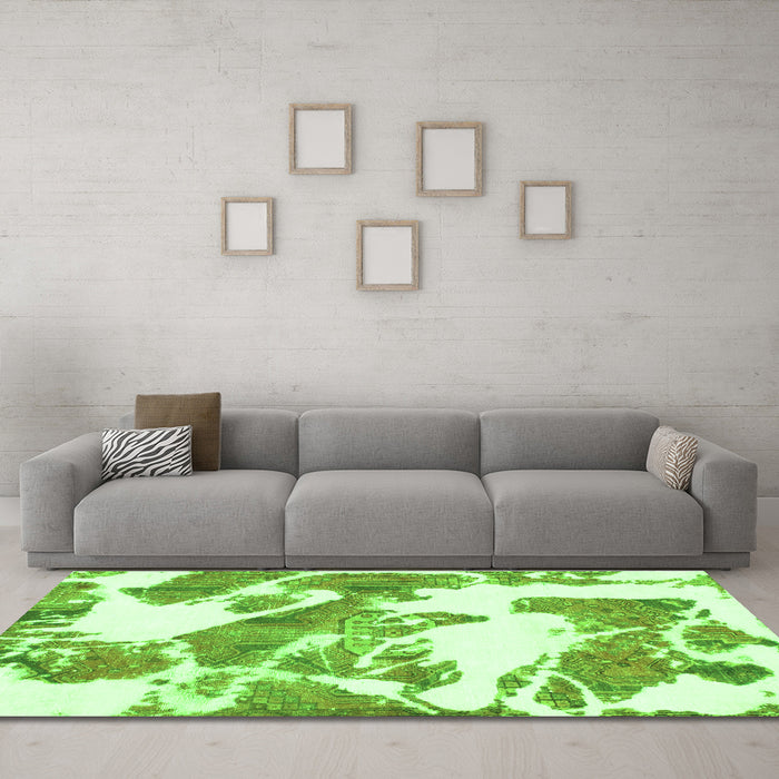 Machine Washable Abstract Green Modern Area Rugs in a Living Room,, wshabs1047grn