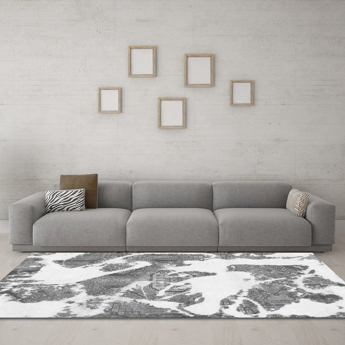 Machine Washable Abstract Gray Modern Rug in a Living Room,, wshabs1047gry