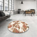 Round Machine Washable Abstract Bisque Beige Rug in a Office, wshabs1047