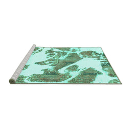 Sideview of Machine Washable Abstract Turquoise Modern Area Rugs, wshabs1047turq