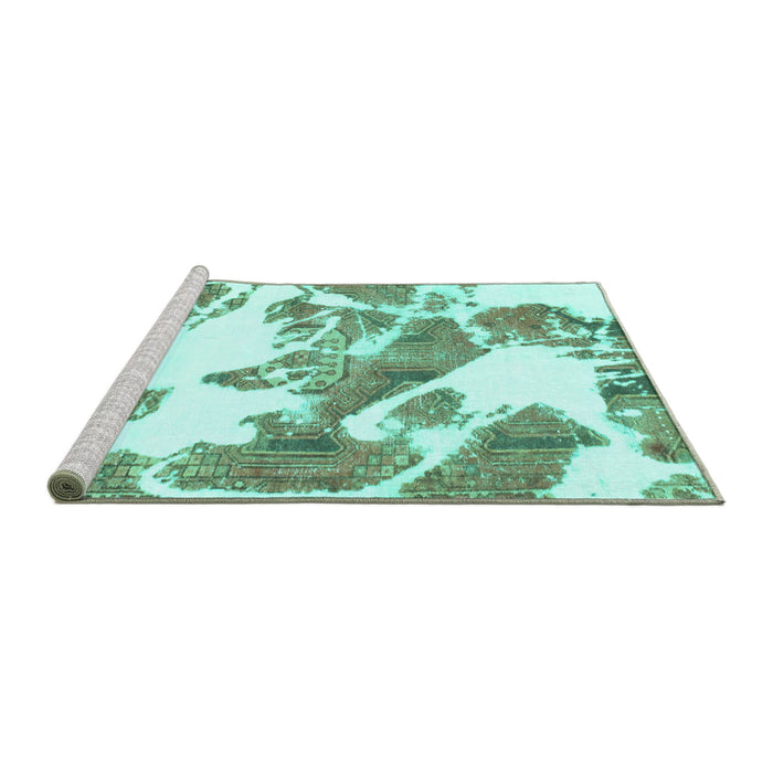 Sideview of Machine Washable Abstract Turquoise Modern Area Rugs, wshabs1047turq