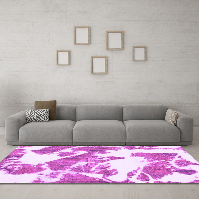Machine Washable Abstract Purple Modern Area Rugs in a Living Room, wshabs1047pur