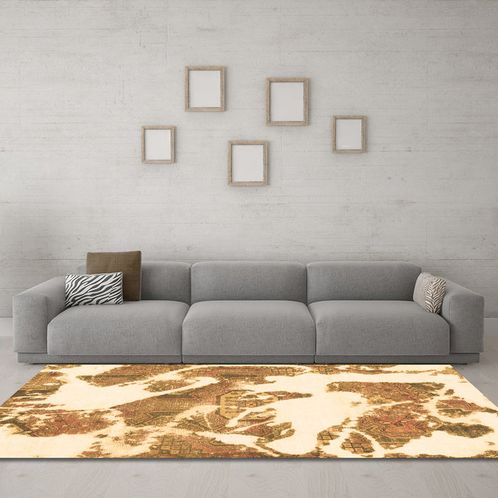 Machine Washable Abstract Brown Modern Rug in a Living Room,, wshabs1047brn