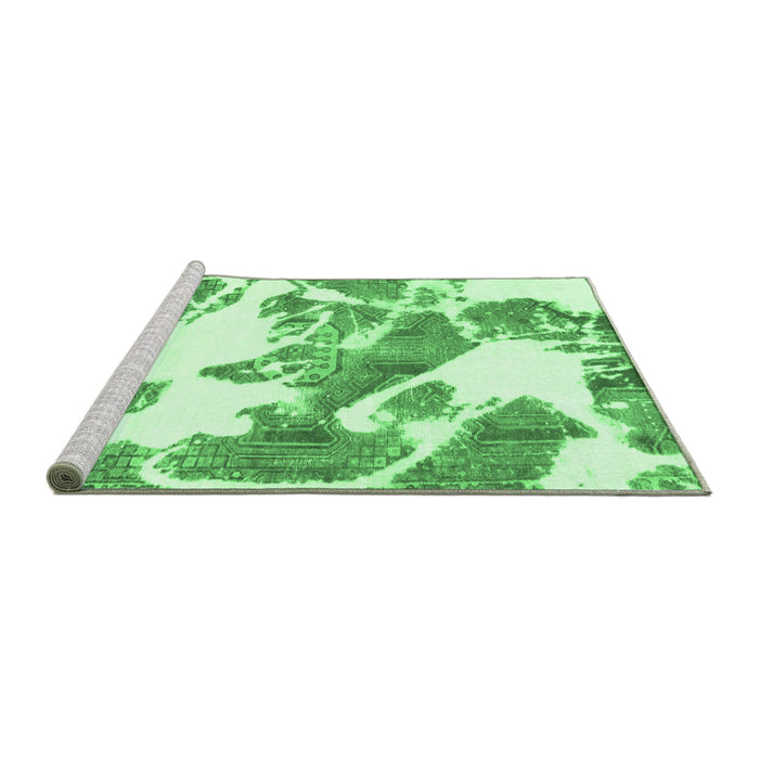 Sideview of Machine Washable Abstract Emerald Green Modern Area Rugs, wshabs1047emgrn