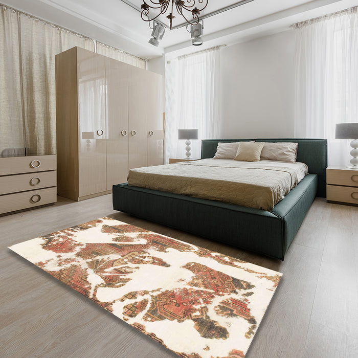 Round Abstract Bisque Beige Modern Rug in a Office, abs1047