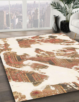 Machine Washable Abstract Bisque Beige Rug in a Family Room, wshabs1047