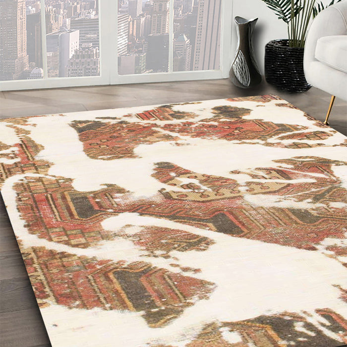 Machine Washable Abstract Bisque Beige Rug in a Family Room, wshabs1047