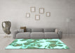 Machine Washable Abstract Turquoise Modern Area Rugs in a Living Room,, wshabs1047turq