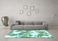 Machine Washable Abstract Turquoise Modern Rug, wshabs1047turq