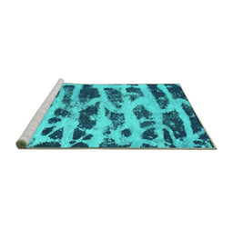 Sideview of Machine Washable Abstract Turquoise Modern Area Rugs, wshabs1048turq