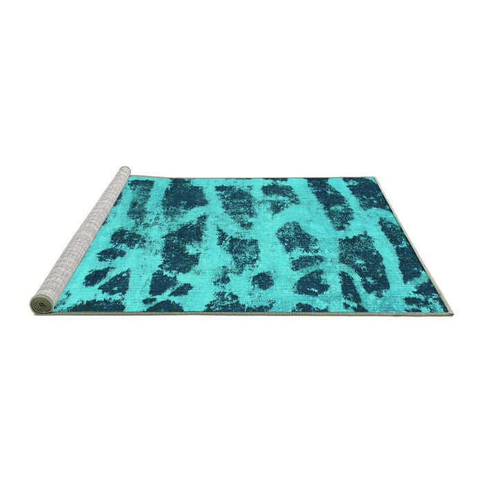 Sideview of Machine Washable Abstract Turquoise Modern Area Rugs, wshabs1048turq