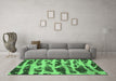 Machine Washable Abstract Emerald Green Modern Area Rugs in a Living Room,, wshabs1048emgrn
