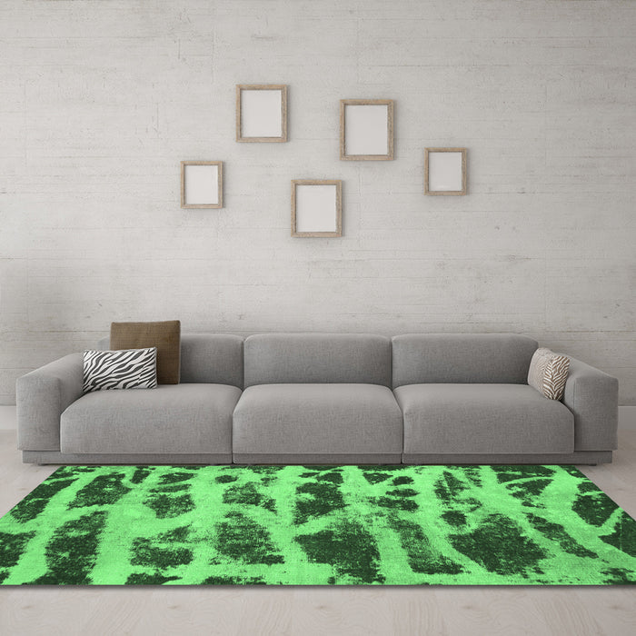 Machine Washable Abstract Emerald Green Modern Area Rugs in a Living Room,, wshabs1048emgrn