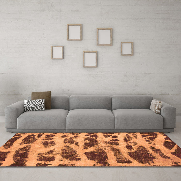 Machine Washable Abstract Orange Modern Area Rugs in a Living Room, wshabs1048org