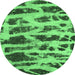 Round Machine Washable Abstract Emerald Green Modern Area Rugs, wshabs1048emgrn