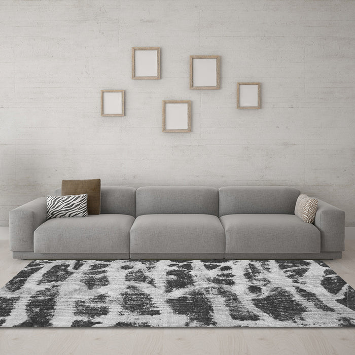 Machine Washable Abstract Gray Modern Rug in a Living Room,, wshabs1048gry