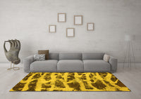 Machine Washable Abstract Yellow Modern Rug, wshabs1048yw