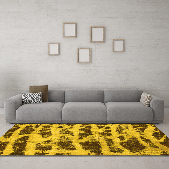 Machine Washable Abstract Yellow Modern Rug in a Living Room, wshabs1048yw