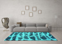 Machine Washable Abstract Turquoise Modern Rug, wshabs1048turq