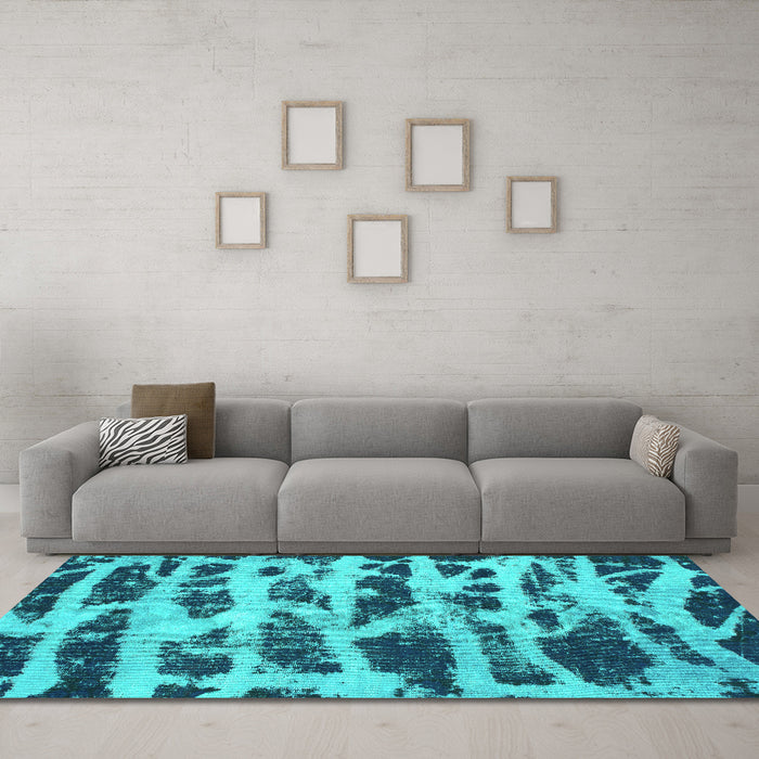 Machine Washable Abstract Turquoise Modern Area Rugs in a Living Room,, wshabs1048turq