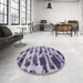 Round Machine Washable Abstract Purple Haze Purple Rug in a Office, wshabs1048