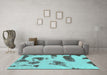 Machine Washable Abstract Turquoise Modern Area Rugs in a Living Room,, wshabs1049turq