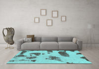 Machine Washable Abstract Turquoise Modern Rug, wshabs1049turq