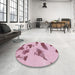 Round Machine Washable Abstract Tulip Pink Rug in a Office, wshabs1049