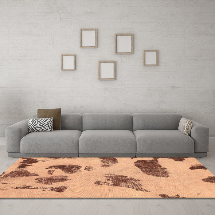 Machine Washable Abstract Brown Modern Rug in a Living Room,, wshabs1049brn