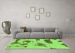 Machine Washable Abstract Green Modern Area Rugs in a Living Room,, wshabs1049grn