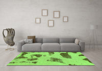 Machine Washable Abstract Green Modern Rug, wshabs1049grn