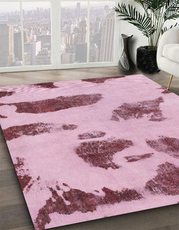 Machine Washable Abstract Tulip Pink Rug in a Family Room, wshabs1049