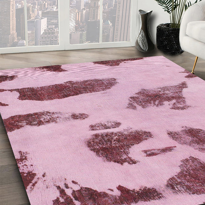 Machine Washable Abstract Tulip Pink Rug in a Family Room, wshabs1049
