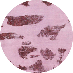 Round Machine Washable Abstract Tulip Pink Rug, wshabs1049