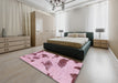 Machine Washable Abstract Tulip Pink Rug in a Bedroom, wshabs1049