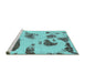 Sideview of Machine Washable Abstract Turquoise Modern Area Rugs, wshabs1049turq