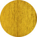 Round Machine Washable Abstract Yellow Modern Rug, wshabs104yw