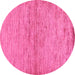 Round Machine Washable Abstract Pink Modern Rug, wshabs104pnk