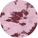 Round Machine Washable Abstract Pink Rug, wshabs1050